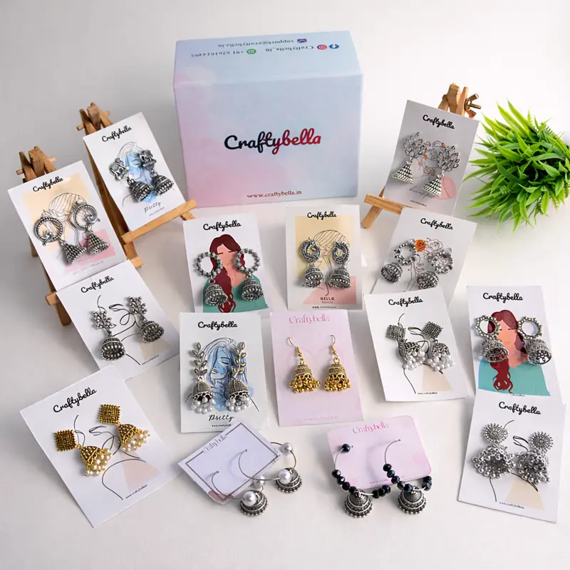 Radiance Box with 15 oxidised jhumka cards and the Craftybella box